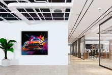 Laden Sie das Bild in den Galerie-Viewer, Edition Seidel Premium Wandbild Mercedes AMG orange auf hochwertiger Leinwand (100x100 cm) gerahmt. Leinwandbild Kunstdruck Pop Art Bild stylish Wohnung Büro Loft Lounge Bars Galerie Lobby
