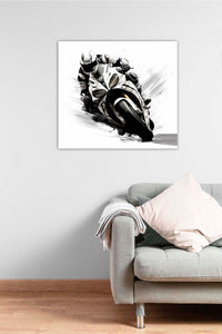 Edition Seidel Premium Wandbild Motorrad schwarz weiß auf hochwertiger Leinwand (80x80 cm) gerahmt. Leinwandbild Kunstdruck Pop Art Bild stylish Wohnung Büro Loft Lounge Bar Galerie Lobby