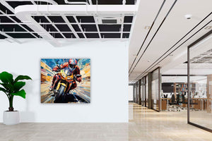 Edition Seidel Premium Wandbild Motorrad Fahrer Style auf hochwertiger Leinwand (60x60 cm) gerahmt. Leinwandbild Kunstdruck Pop Art Bild stylish Wohnung Büro Loft Lounge Bars Galerie Lobby