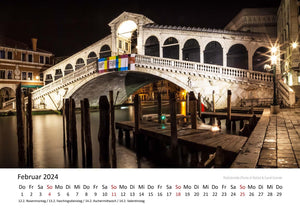 Edition Seidel Premium Kalender Venedig Impressionen bei Nacht 2024 Format DIN A3 Wandkalender Italien Markusplatz Gondeln Canal Grande Santa Maria Rialtobrücke Melanie Viola