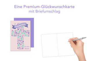 Edition Seidel Premium Glückwunschkarte zur Kommunion mit Umschlag. Eine einzelne Karte Kommunionskarte Grusskarte Blüten Tauben Kreuz Junge Mädchen (KO261 SW022)