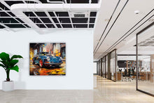 Laden Sie das Bild in den Galerie-Viewer, Edition Seidel Premium Wandbild Porsche dunkelblau auf hochwertiger Leinwand Bild fertig gerahmt Keilrahmen 2cm, Kunstdruck Wandbild Leinwandbild Wohnzimmer Büro (60x60 cm)
