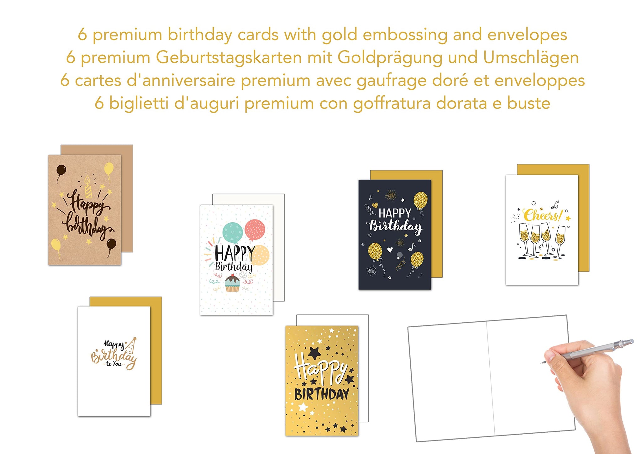 Edition Seidel Set 6 Biglietti Di Compleanno Con Stampa Dorata E Buste - Qualità Premium