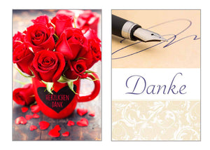 Edition Seidel Set 6 exklusive Danke Karten mit Umschlag. Doppelkarten/Klappkarten mit Briefumschlag (20112)