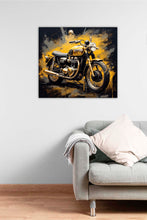Laden Sie das Bild in den Galerie-Viewer, Edition Seidel Premium Wandbild Motorrad gold auf hochwertiger Leinwand (60x60 cm) gerahmt. Leinwandbild Kunstdruck Pop Art Bild stylish Wohnung Büro Loft Lounge Bar Galerie Lobby
