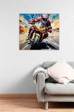 Laden Sie das Bild in den Galerie-Viewer, Edition Seidel Premium Wandbild Motorrad Fahrer Style auf hochwertiger Leinwand (60x60 cm) gerahmt. Leinwandbild Kunstdruck Pop Art Bild stylish Wohnung Büro Loft Lounge Bars Galerie Lobby
