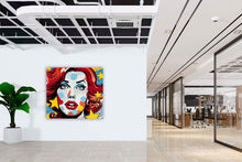 Laden Sie das Bild in den Galerie-Viewer, Edition Seidel Premium Wandbild Comic female auf hochwertiger Leinwand (100x100 cm) gerahmt. Leinwandbild Kunstdruck Pop Art Bild stylish Wohnung Büro Loft Lounge Bar Galerie Lobby
