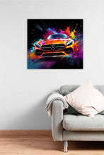 Laden Sie das Bild in den Galerie-Viewer, Edition Seidel Premium Wandbild Mercedes AMG orange auf hochwertiger Leinwand (80x80 cm) gerahmt. Leinwandbild Kunstdruck Pop Art Bild stylish Wohnung Büro Loft Lounge Bar Galerie Lobby
