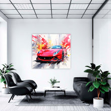 Laden Sie das Bild in den Galerie-Viewer, Edition Seidel Premium Wandbild Ferrari rot fashion auf hochwertiger Leinwand (60x60 cm) gerahmt. Leinwandbild Kunstdruck Pop Art Bild stylish Wohnung Büro Loft Lounge Bar Galerie Lobby
