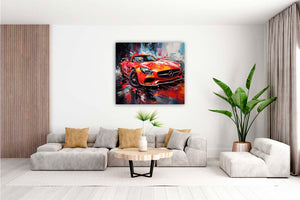Edition Seidel Premium Wandbild Mercedes AMG rot auf hochwertiger Leinwand (80x80 cm) gerahmt. Leinwandbild Kunstdruck Pop Art Bild stylish Wohnung Büro Loft Lounge Bars Galerie Lobby
