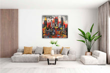 Laden Sie das Bild in den Galerie-Viewer, Edition Seidel Premium Wandbild New York Skyline auf hochwertiger Leinwand (100x100 cm) gerahmt. Leinwandbild Kunstdruck Pop Art Bild stylish Wohnung Büro Loft Lounge Bar Galerie Lobby
