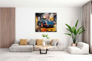 Edition Seidel Premium Wandbild Porsche dunkelblau auf hochwertiger Leinwand Bild fertig gerahmt Keilrahmen 2cm, Kunstdruck Wandbild Leinwandbild Wohnzimmer Büro (60x60 cm)