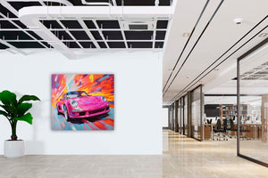 Edition Seidel Premium Wandbild Porsche pink auf hochwertiger Leinwand (80x80 cm) gerahmt. Leinwandbild Kunstdruck Pop Art Bild stylish Wohnung Büro Loft Lounge Bar Galerie Lobby