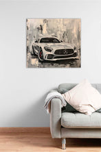 Laden Sie das Bild in den Galerie-Viewer, Edition Seidel Premium Wandbild Mercedes AMG silber auf hochwertiger Leinwand (80x80 cm) gerahmt. Leinwandbild Kunstdruck Pop Art Bild stylish Wohnung Büro Loft Lounge Bars Galerie Lobby
