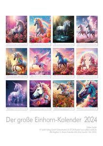 Edition Seidel Premium Kalender Der große Einhorn-Kalender 2024 Format DIN A3 Wandkalender Mythologie Fantasy Märchen fliegende Einhörner Einhorn