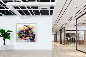 Edition Seidel Premium Wandbild Motorrad Graffiti auf hochwertiger Leinwand (80x80 cm) gerahmt. Leinwandbild Kunstdruck Pop Art Bild stylish Wohnung Büro Loft Lounge Bar Galerie Lobby