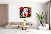 Laden Sie das Bild in den Galerie-Viewer, Edition Seidel Premium Wandbild Comic female auf hochwertiger Leinwand (80x80 cm) gerahmt. Leinwandbild Kunstdruck Pop Art Bild stylish Wohnung Büro Loft Lounge Bar Galerie Lobby
