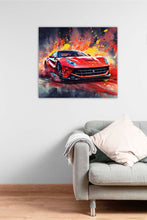 Laden Sie das Bild in den Galerie-Viewer, Edition Seidel Premium Wandbild Ferrari rot Style auf hochwertiger Leinwand (100x100 cm) gerahmt. Leinwandbild Kunstdruck Pop Art Bild stylish Wohnung Büro Loft Lounge Bars Galerie Lobby
