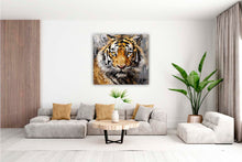 Laden Sie das Bild in den Galerie-Viewer, Edition Seidel Premium Wandbild Tiger Öl-Zeichnung auf hochwertiger Leinwand (60x60 cm) gerahmt. Leinwandbild Kunstdruck Bild stylish Wohnung Büro Loft Lounge Bar Galerie Lobby
