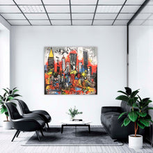 Laden Sie das Bild in den Galerie-Viewer, Edition Seidel Premium Wandbild New York Skyline auf hochwertiger Leinwand (100x100 cm) gerahmt. Leinwandbild Kunstdruck Pop Art Bild stylish Wohnung Büro Loft Lounge Bar Galerie Lobby
