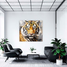 Laden Sie das Bild in den Galerie-Viewer, Edition Seidel Premium Wandbild Tiger Öl-Zeichnung auf hochwertiger Leinwand (40x40 cm) gerahmt. Leinwandbild Kunstdruck Bild stylish Wohnung Büro Loft Lounge Bar Galerie Lobby
