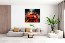 Laden Sie das Bild in den Galerie-Viewer, Edition Seidel Premium Wandbild Ferrari rot auf hochwertiger Leinwand (60x60 cm) gerahmt. Leinwandbild Kunstdruck Pop Art Bild stylish Wohnung Büro Loft Lounge Bars Galerie Lobby
