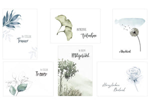 Edition Seidel Set 6 Premium-Trauerkarten Beileidskarten mit Umschlag. In stiller Trauer Anteilnahme Abschied Beileid Mitgefühl Blätter Pusteblume Karte