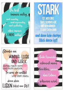 Set 12 Postkarten mit Sprüchen - Karten mit Spruch - Geschenkidee - Dekoidee - Liebe, Freundschaft, Leben, Motivation, lustig - Geburtstagskarten (20008)