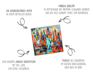 Edition Seidel Premium Wandbild Statue of Liberty Colorful auf hochwertiger Leinwand (60x60 cm) gerahmt. Leinwandbild Kunstdruck Pop Art Bild stylish Wohnung Büro Loft Lounge Bars Galerie Lobby