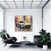 Laden Sie das Bild in den Galerie-Viewer, Edition Seidel Premium Wandbild Mercedes AMG silber auf hochwertiger Leinwand (100x100 cm) gerahmt. Leinwandbild Kunstdruck Pop Art Bild stylish Wohnung Büro Loft Lounge Bars Galerie Lobby
