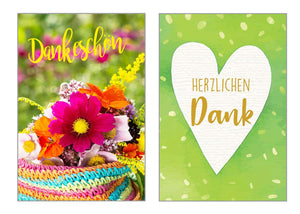 Set 6 exklusive Danke Karten mit Umschlag. Doppelkarten/Klappkarten mit Briefumschlag. Postkarten