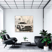 Laden Sie das Bild in den Galerie-Viewer, Edition Seidel Premium Wandbild Mercedes AMG silber auf hochwertiger Leinwand (80x80 cm) gerahmt. Leinwandbild Kunstdruck Pop Art Bild stylish Wohnung Büro Loft Lounge Bars Galerie Lobby
