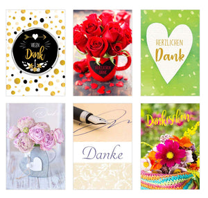Edition Seidel Set 6 exklusive Danke Karten mit Umschlag. Doppelkarten/Klappkarten mit Briefumschlag (20112)