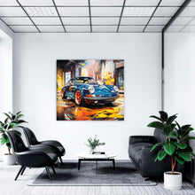 Laden Sie das Bild in den Galerie-Viewer, Edition Seidel Premium Wandbild Porsche dunkelblau auf hochwertiger Leinwand Bild fertig gerahmt Keilrahmen 2cm, Kunstdruck Wandbild Leinwandbild Wohnzimmer Büro (60x60 cm)
