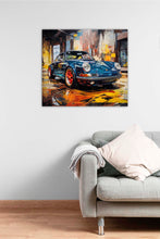 Laden Sie das Bild in den Galerie-Viewer, Edition Seidel Premium Wandbild Porsche dunkelblau auf hochwertiger Leinwand Bild fertig gerahmt Keilrahmen 2cm, Kunstdruck Wandbild Leinwandbild Wohnzimmer Büro (60x60 cm)
