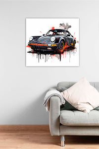 Edition Seidel Premium Wandbild Porsche schwarz auf hochwertiger Leinwand Bild fertig gerahmt Keilrahmen 2cm, Kunstdruck Wandbild Leinwandbild Wohnzimmer Büro (80x80 cm)