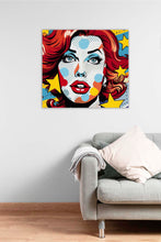 Laden Sie das Bild in den Galerie-Viewer, Edition Seidel Premium Wandbild Comic female auf hochwertiger Leinwand (80x80 cm) gerahmt. Leinwandbild Kunstdruck Pop Art Bild stylish Wohnung Büro Loft Lounge Bar Galerie Lobby
