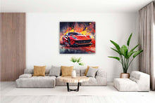 Laden Sie das Bild in den Galerie-Viewer, Edition Seidel Premium Wandbild Ferrari rot Style auf hochwertiger Leinwand (100x100 cm) gerahmt. Leinwandbild Kunstdruck Pop Art Bild stylish Wohnung Büro Loft Lounge Bars Galerie Lobby
