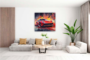 Edition Seidel Premium Wandbild Ferrari rot Style auf hochwertiger Leinwand (100x100 cm) gerahmt. Leinwandbild Kunstdruck Pop Art Bild stylish Wohnung Büro Loft Lounge Bars Galerie Lobby