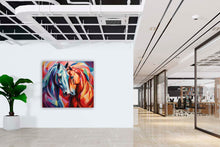 Laden Sie das Bild in den Galerie-Viewer, Edition Seidel Premium Wandbild Pferde duo auf hochwertiger Leinwand (80x80 cm) gerahmt. Leinwandbild Kunstdruck Pop Art Bild stylish Wohnung Büro Loft Lounge Bars Galerie Lobby
