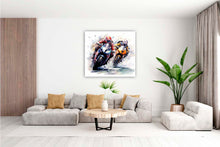 Laden Sie das Bild in den Galerie-Viewer, Edition Seidel Premium Wandbild Motorrad fahren Style auf hochwertiger Leinwand Bild fertig gerahmt Keilrahmen 2cm, Kunstdruck Wandbild Leinwandbild Wohnzimmer Büro (40x40 cm)
