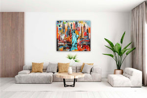 Edition Seidel Premium Wandbild Statue of Liberty Colorful auf hochwertiger Leinwand (40x40 cm) gerahmt. Leinwandbild Kunstdruck Pop Art Bild stylish Wohnung Büro Loft Lounge Bars Galerie Lobby