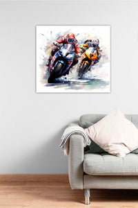 Edition Seidel Premium Wandbild Motorrad fahren Style auf hochwertiger Leinwand Bild fertig gerahmt Keilrahmen 2cm, Kunstdruck Wandbild Leinwandbild Wohnzimmer Büro (40x40 cm)