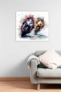 Edition Seidel Premium Wandbild Motorrad fahren Style auf hochwertiger Leinwand Bild fertig gerahmt Keilrahmen 2cm, Kunstdruck Wandbild Leinwandbild Wohnzimmer Büro (60x60 cm)