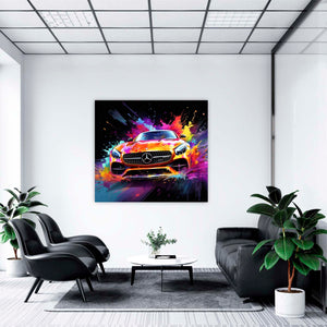 Edition Seidel Premium Wandbild Mercedes AMG orange auf hochwertiger Leinwand (80x80 cm) gerahmt. Leinwandbild Kunstdruck Pop Art Bild stylish Wohnung Büro Loft Lounge Bar Galerie Lobby