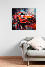 Laden Sie das Bild in den Galerie-Viewer, Edition Seidel Premium Wandbild Mercedes AMG rot auf hochwertiger Leinwand (80x80 cm) gerahmt. Leinwandbild Kunstdruck Pop Art Bild stylish Wohnung Büro Loft Lounge Bars Galerie Lobby
