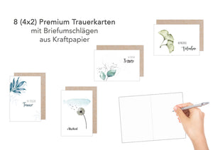 Edition Seidel Set 8 Premium-Trauerkarten Beileidskarten mit Umschlag (2 x 4 = 8 Karten). In stiller Trauer Anteilnahme Abschied Beileid Mitgefühl Blätter Pusteblume Karte