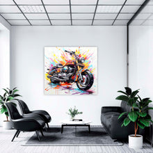 Laden Sie das Bild in den Galerie-Viewer, Edition Seidel Premium Wandbild Motorrad Graffiti auf hochwertiger Leinwand (80x80 cm) gerahmt. Leinwandbild Kunstdruck Pop Art Bild stylish Wohnung Büro Loft Lounge Bar Galerie Lobby
