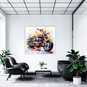 Edition Seidel Premium Wandbild Motorrad Graffiti auf hochwertiger Leinwand (80x80 cm) gerahmt. Leinwandbild Kunstdruck Pop Art Bild stylish Wohnung Büro Loft Lounge Bar Galerie Lobby