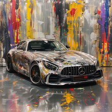 Laden Sie das Bild in den Galerie-Viewer, Edition Seidel Premium Wandbild Mercedes AMG silber auf hochwertiger Leinwand (100x100 cm) gerahmt. Leinwandbild Kunstdruck Pop Art Bild stylish Wohnung Büro Loft Lounge Bars Galerie Lobby
